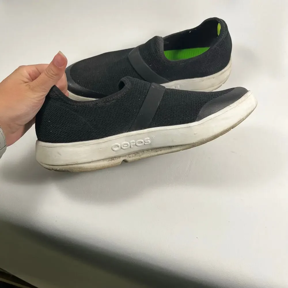 Oofos Oomg Low Recovery Sneakers Womens 11 Black Mesh Comfort Casual Slip On